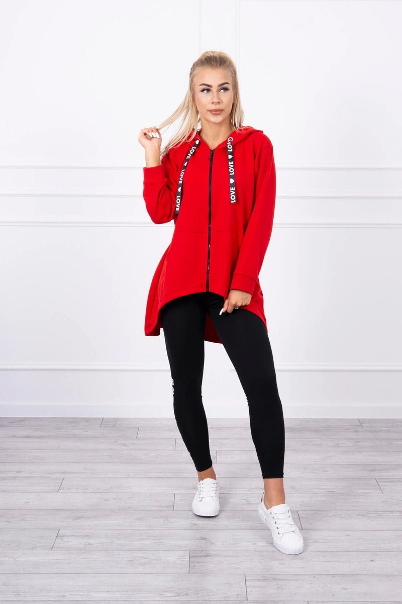 Sweatshirt with longer back and hood 9108 / – Red цвет / color | Lexline Fashion