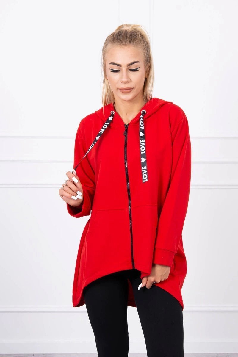 Sweatshirt with longer back and hood 9108 / – Red цвет / color | Lexline Fashion