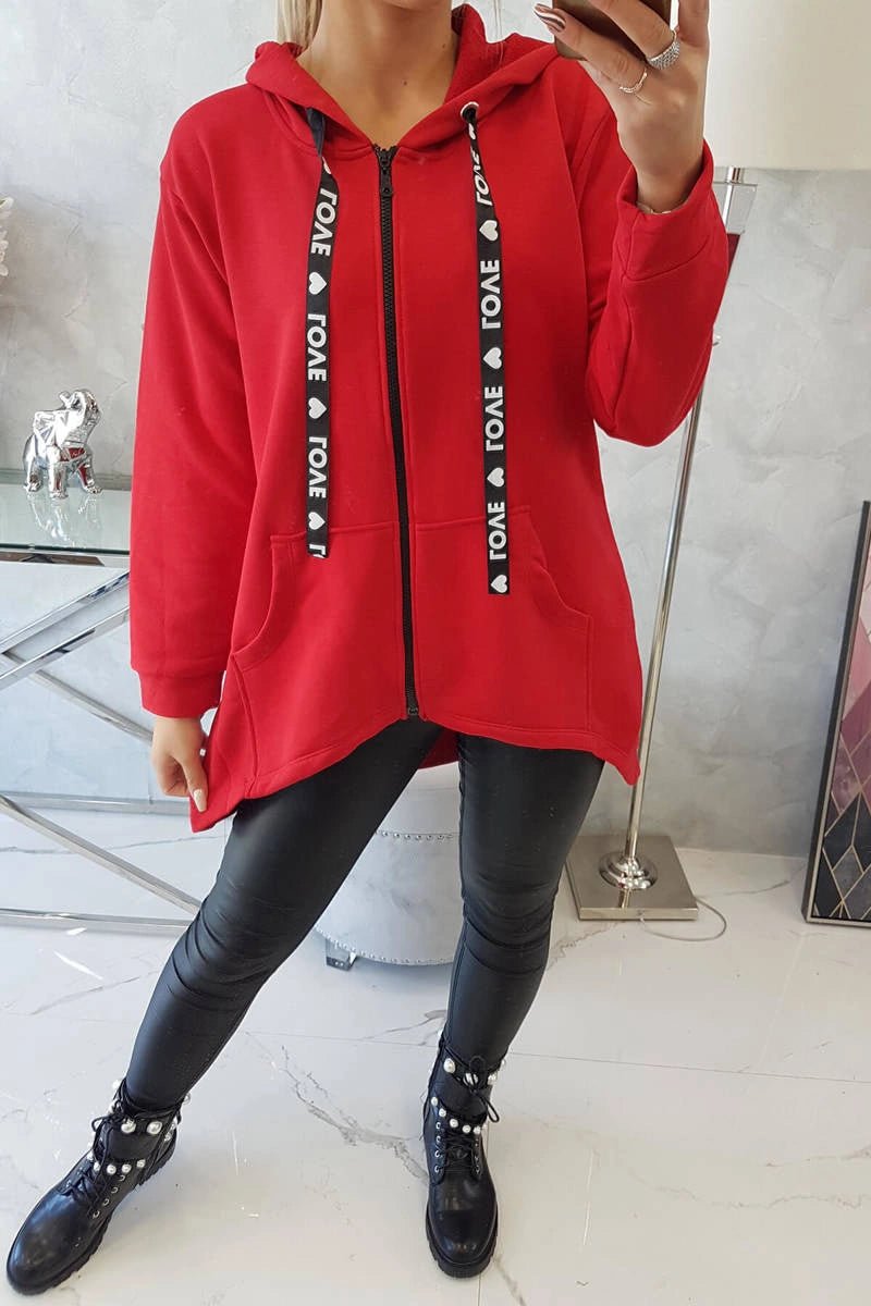 Sweatshirt with longer back and hood 9108 / – Red цвет / color | Lexline Fashion