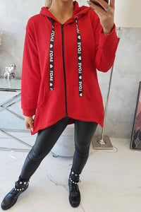 Sweatshirt with longer back and hood 9108 / – Red цвет / color | Lexline Fashion