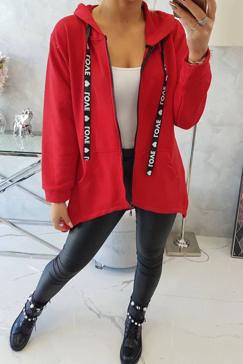 Sweatshirt with longer back and hood 9108 / – Red цвет / color | Lexline Fashion
