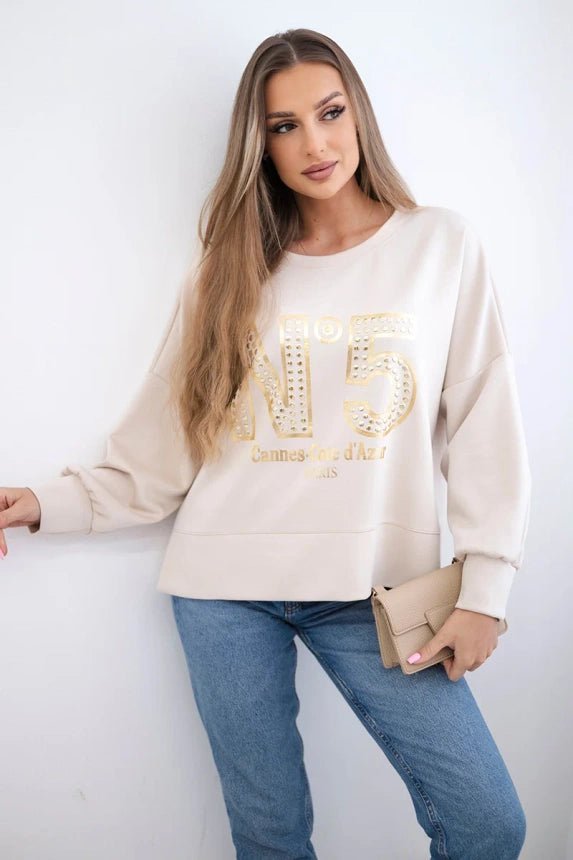 Sweatshirt with print 19778 / – Beige цвет / color | Lexline Fashion