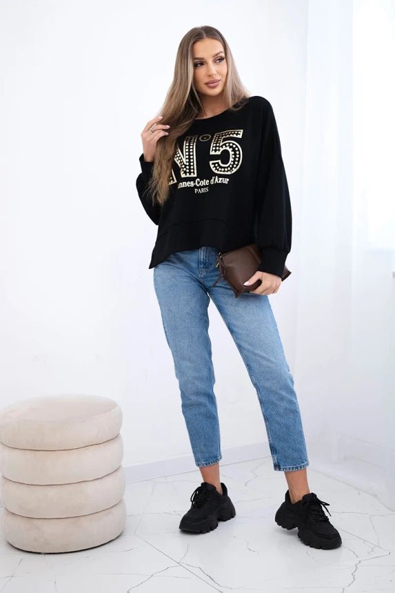 Sweatshirt with print 19778 / – Black цвет / color | Lexline Fashion