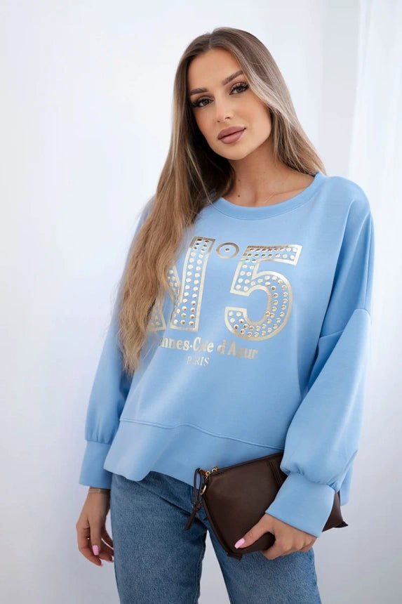 Sweatshirt with print 19778 / – Blue цвет / color | Lexline Fashion