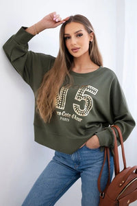 Sweatshirt with print 19778 / – Khaki цвет / color | Lexline Fashion