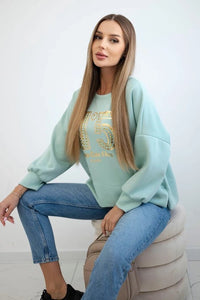Sweatshirt with print 19778 / – Mint || Dark цвет / color | Lexline Fashion