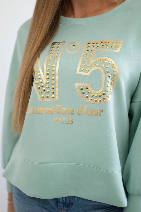 Sweatshirt with print 19778 / – Mint || Dark цвет / color | Lexline Fashion