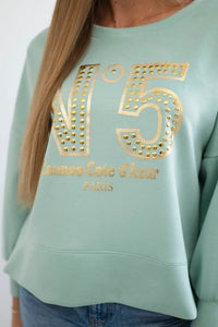 Sweatshirt with print 19778 / – Mint || Dark цвет / color | Lexline Fashion