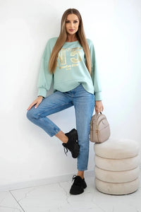 Sweatshirt with print 19778 / – Mint || Dark цвет / color | Lexline Fashion