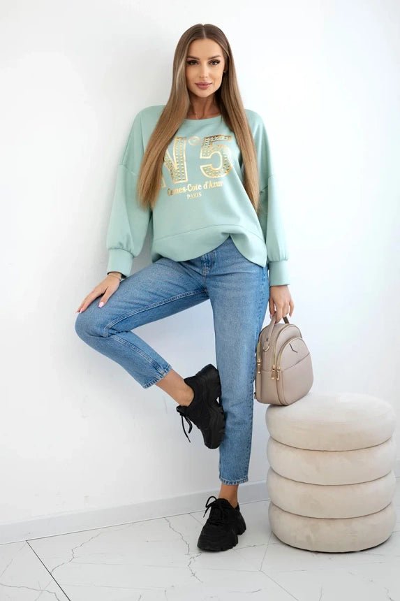 Sweatshirt with print 19778 / – Mint || Dark цвет / color | Lexline Fashion
