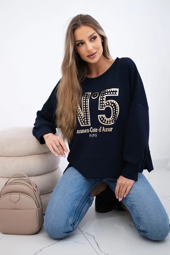 Sweatshirt with print 19778 / – Navy blue цвет / color | Lexline Fashion