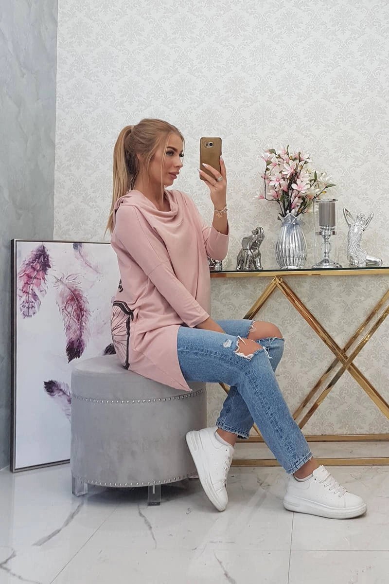 Sweatshirt with print 9139 / – Powder || Dark цвет / color | Lexline Fashion