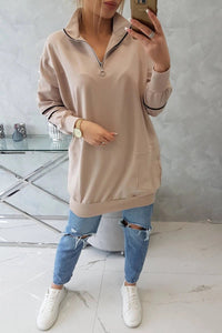 Sweatshirt with zipper and pockets 9347 / – Beige цвет / color | Lexline Fashion