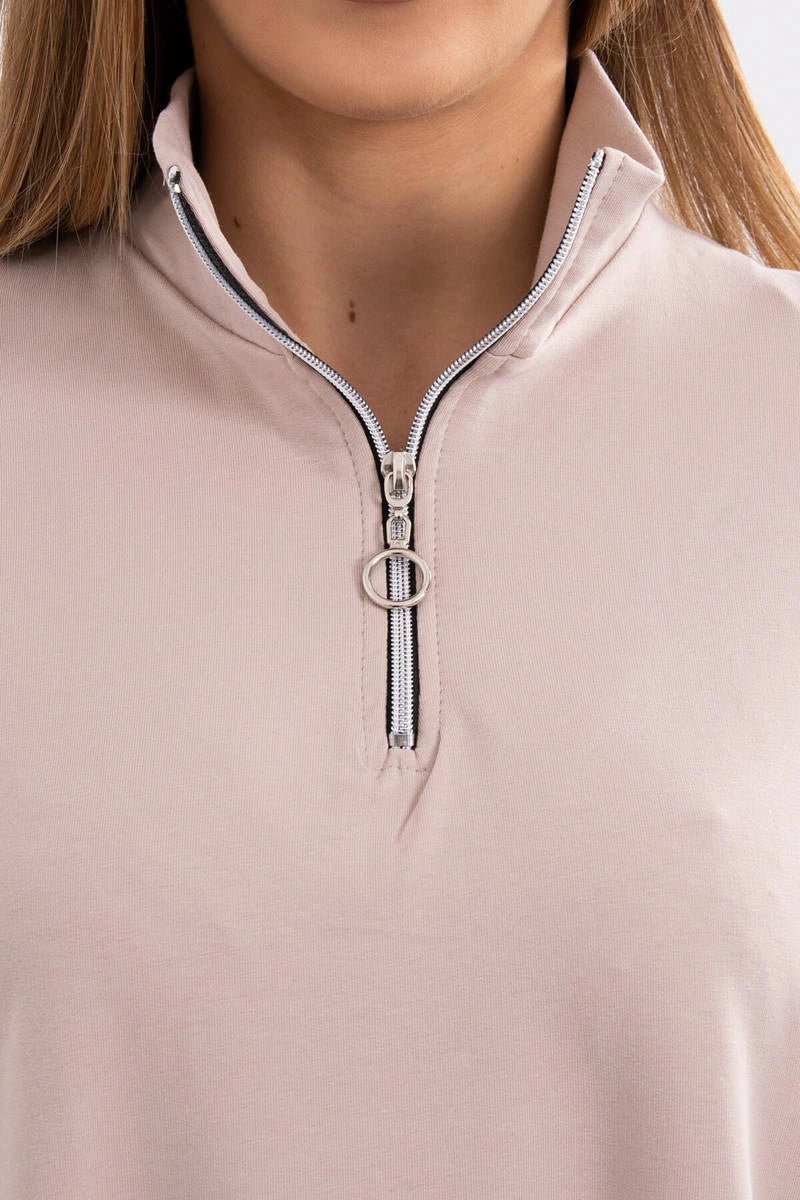 Sweatshirt with zipper and pockets 9347 / – Beige цвет / color | Lexline Fashion