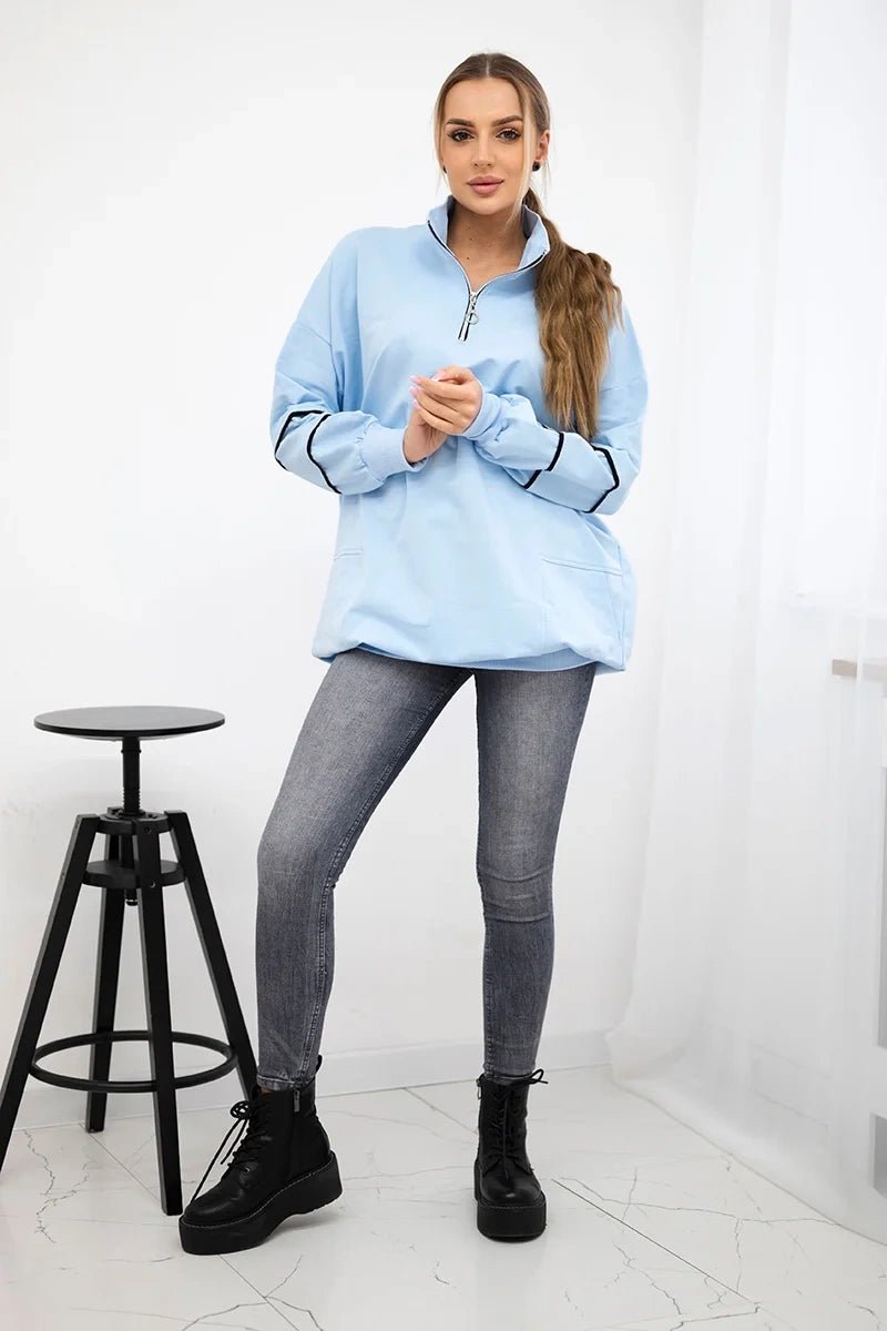 Sweatshirt with zipper and pockets 9347 / – Blue цвет / color | Lexline Fashion