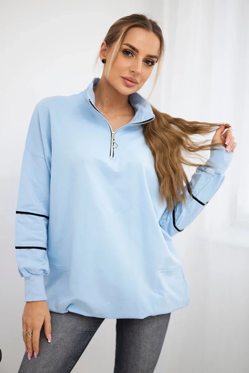 Sweatshirt with zipper and pockets 9347 / – Blue цвет / color | Lexline Fashion