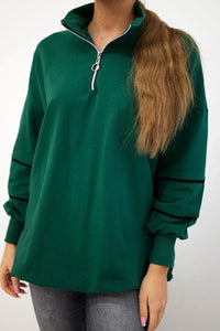 Sweatshirt with zipper and pockets 9347 / – Green цвет / color | Lexline Fashion