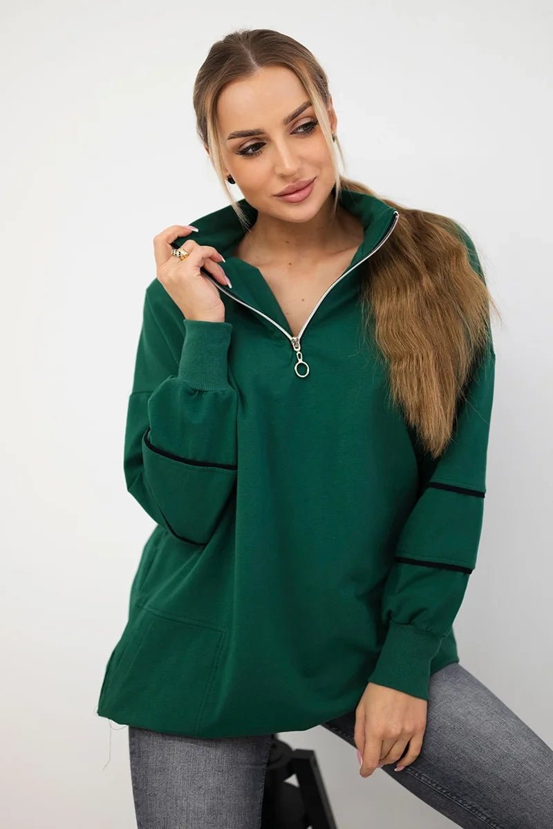 Sweatshirt with zipper and pockets 9347 / – Green цвет / color | Lexline Fashion
