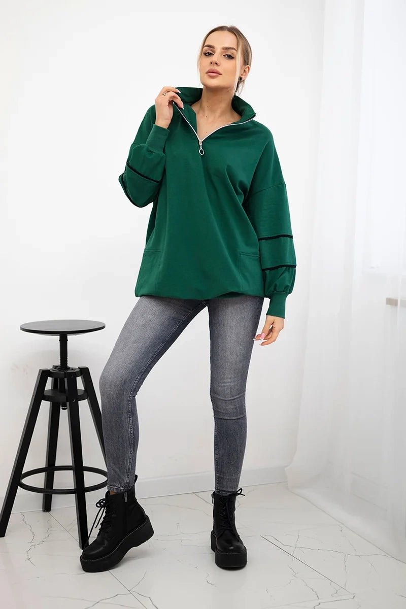 Sweatshirt with zipper and pockets 9347 / – Green цвет / color | Lexline Fashion