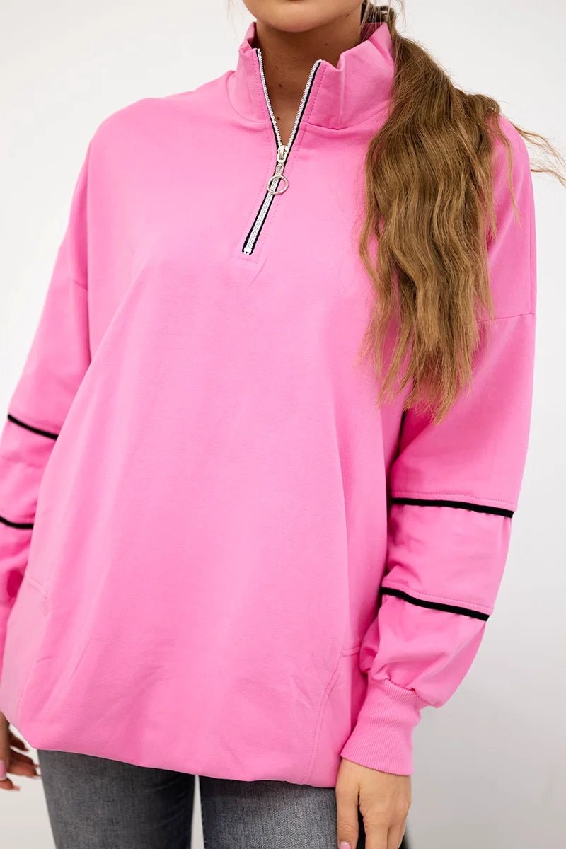 Sweatshirt with zipper and pockets 9347 / – Light || Pink цвет / color | Lexline Fashion