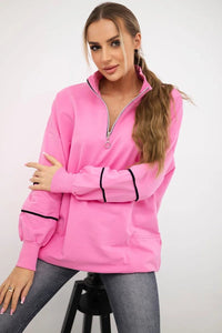 Sweatshirt with zipper and pockets 9347 / – Light || Pink цвет / color | Lexline Fashion
