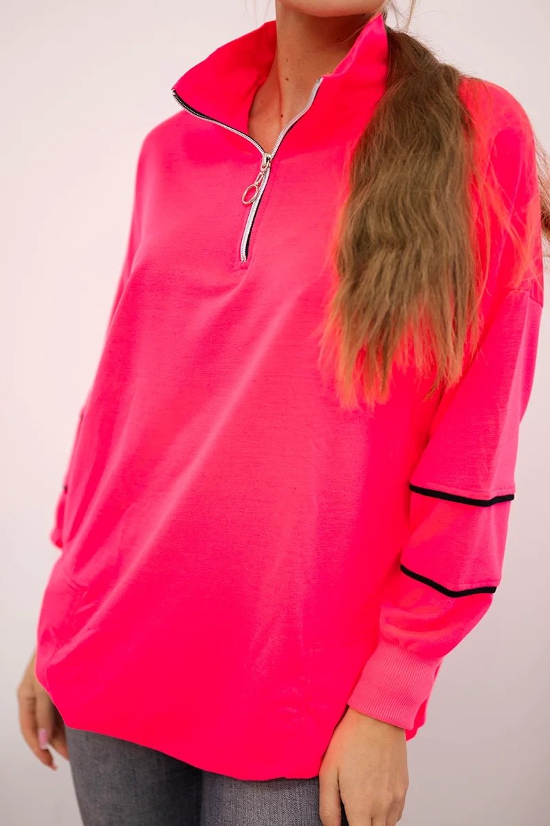 Sweatshirt with zipper and pockets 9347 / – Neon pink цвет / color | Lexline Fashion