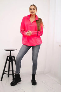Sweatshirt with zipper and pockets 9347 / – Neon pink цвет / color | Lexline Fashion