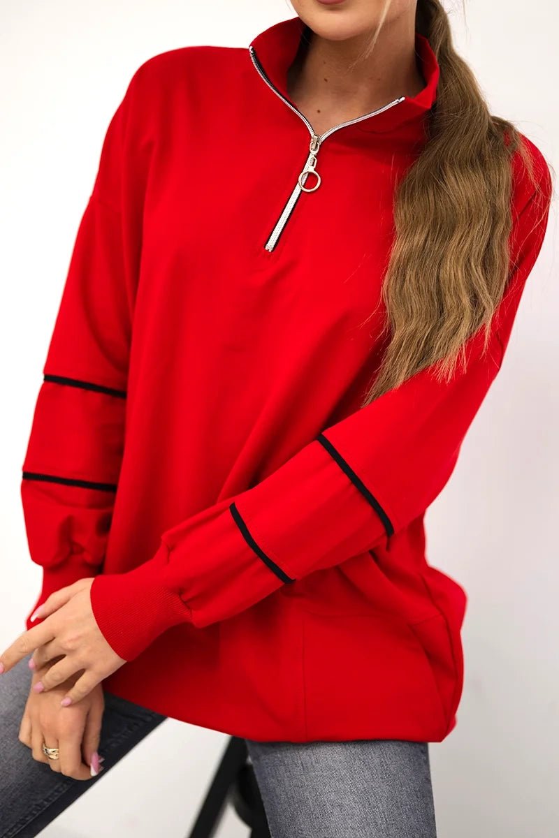 Sweatshirt with zipper and pockets 9347 / – Red цвет / color | Lexline Fashion