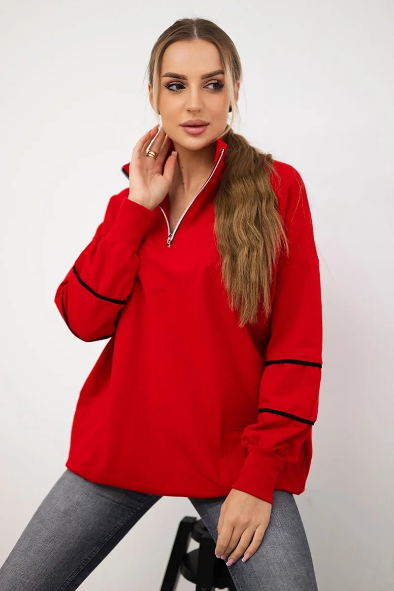 Sweatshirt with zipper and pockets 9347 / – Red цвет / color | Lexline Fashion