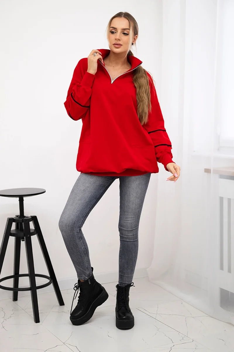Sweatshirt with zipper and pockets 9347 / – Red цвет / color | Lexline Fashion