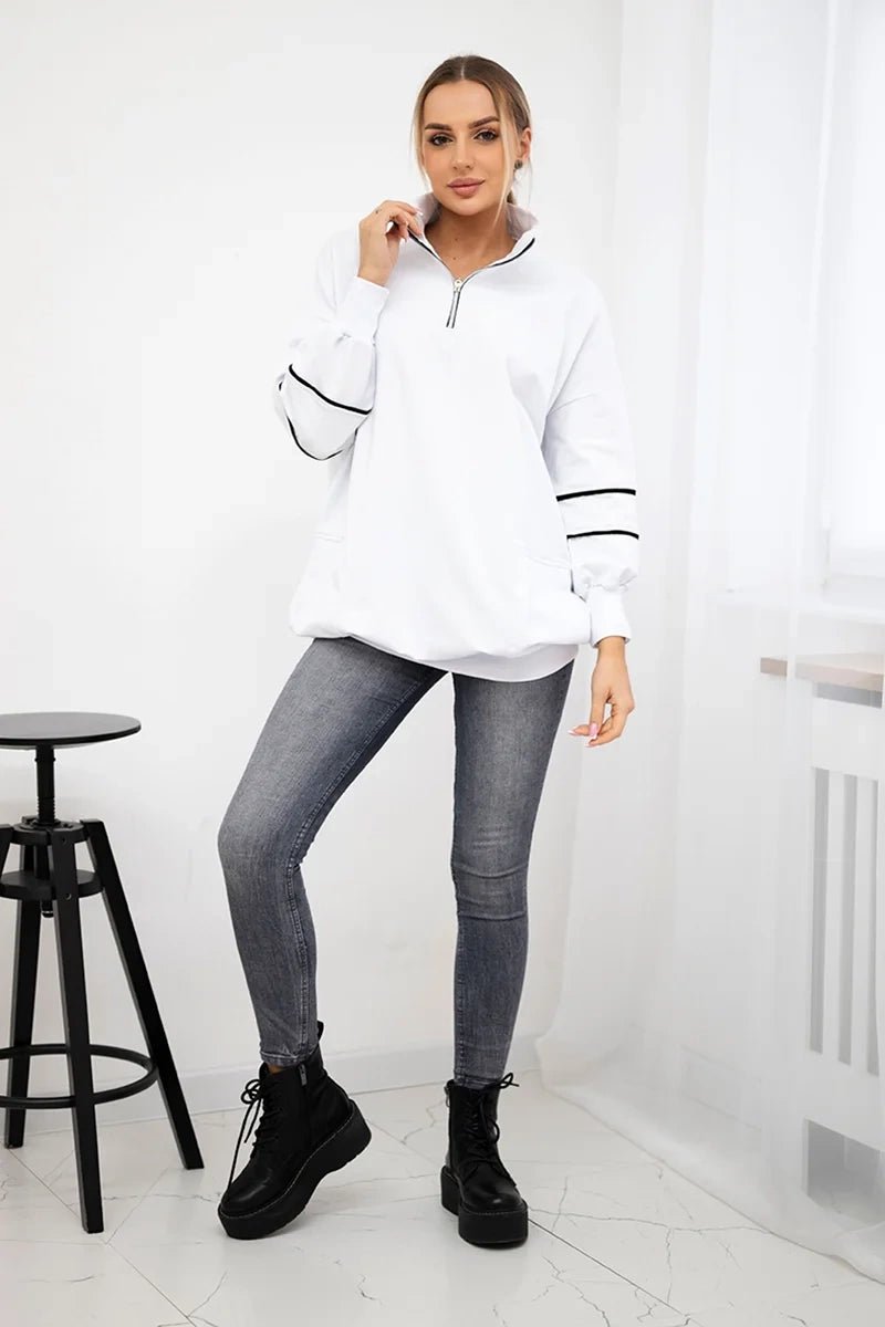 Sweatshirt with zipper and pockets 9347 / – White цвет / color | Lexline Fashion