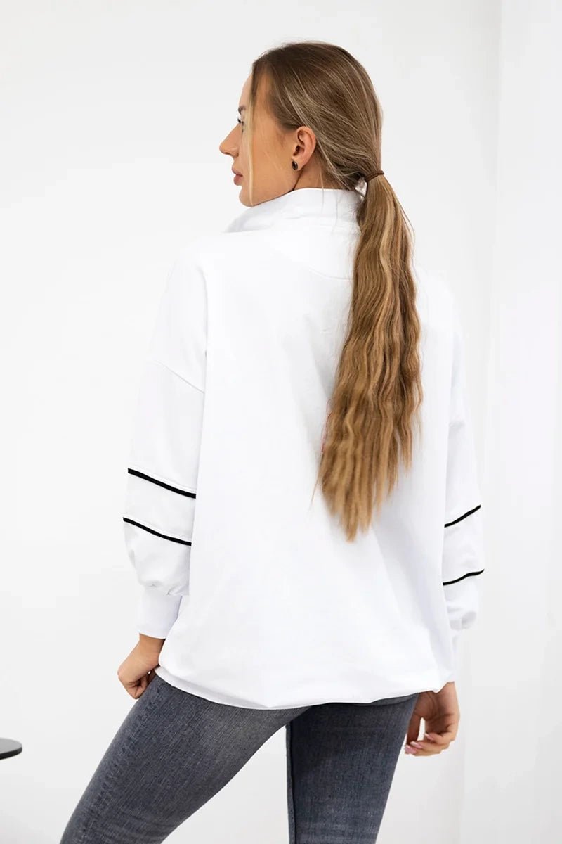 Sweatshirt with zipper and pockets 9347 / – White цвет / color | Lexline Fashion