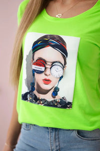 T-shirt with a print 5405 / – Green || Neon цвет / color | Lexline Fashion