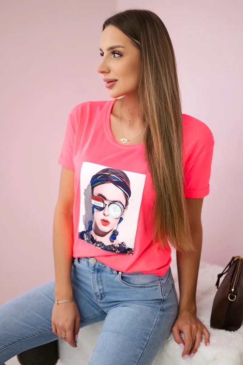 T-shirt with a print 5405 / – Pink || Neon цвет / color | Lexline Fashion