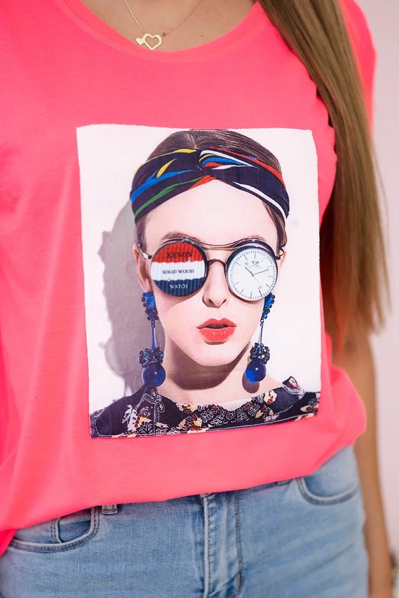 T-shirt with a print 5405 / – Pink || Neon цвет / color | Lexline Fashion