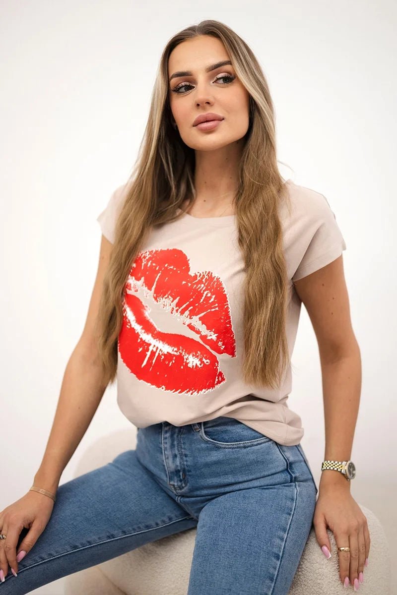 T-shirt with a print 8985 / – Beige цвет / color | Lexline Fashion