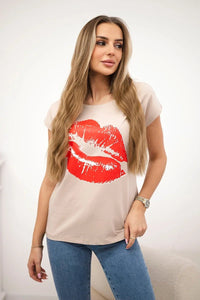 T-shirt with a print 8985 / – Beige цвет / color | Lexline Fashion