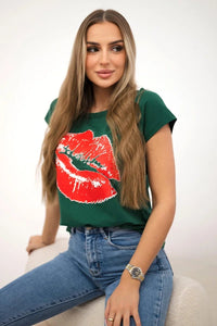T-shirt with a print 8985 / – Green цвет / color | Lexline Fashion