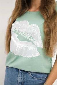 T-shirt with a print 8985 / – Mint || Dark цвет / color | Lexline Fashion