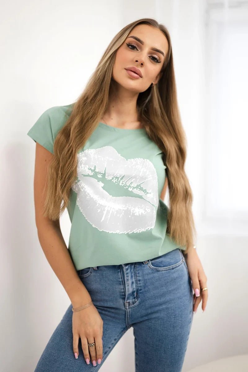 T-shirt with a print 8985 / – Mint || Dark цвет / color | Lexline Fashion
