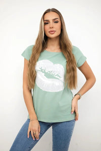 T-shirt with a print 8985 / – Mint || Dark цвет / color | Lexline Fashion
