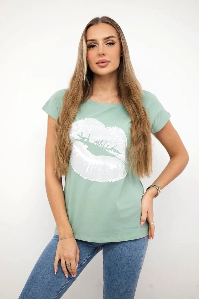 T-shirt with a print 8985 / – Mint || Dark цвет / color | Lexline Fashion