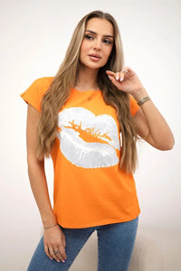 T-shirt with a print 8985 / – Orange цвет / color | Lexline Fashion