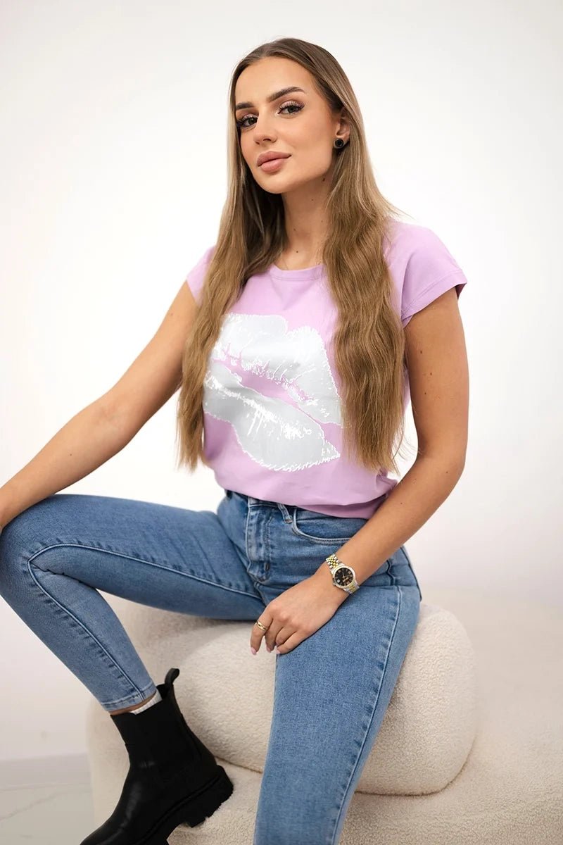 T-shirt with a print 8985 / – Purple цвет / color | Lexline Fashion