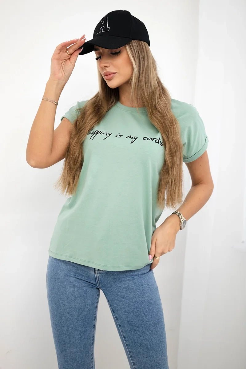 T-shirt with print 65297 / – Mint || Dark цвет / color | Lexline Fashion