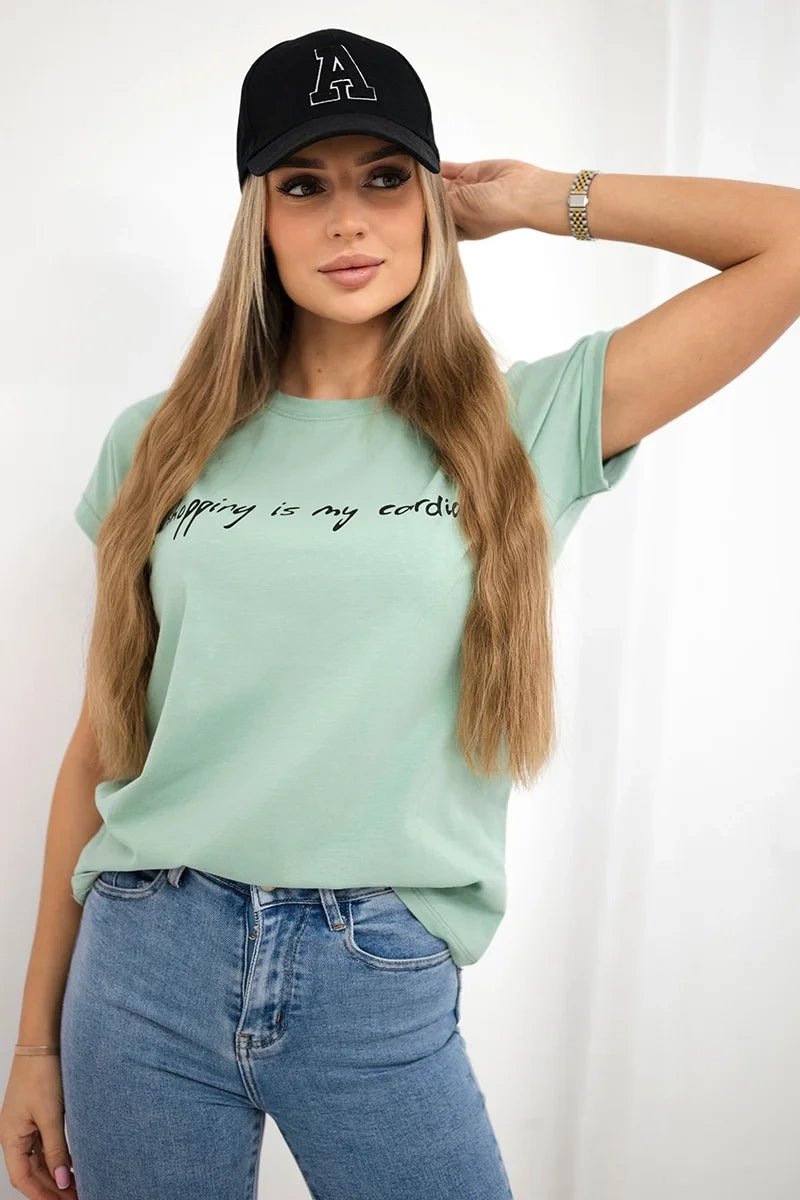 T-shirt with print 65297 / – Mint || Dark цвет / color | Lexline Fashion