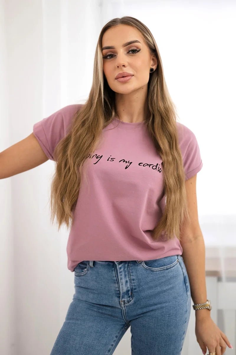 T-shirt with print 65297 / – Pink || Dark цвет / color | Lexline Fashion