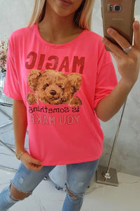 T-shirt with print 9243 / – Neon pink цвет / color | Lexline Fashion