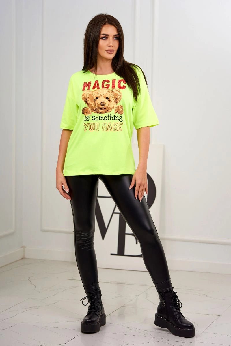 T-shirt with print 9243 / – Yellow neon цвет / color | Lexline Fashion