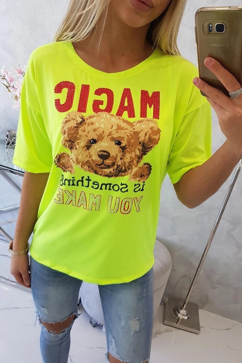 T-shirt with print 9243 / – Yellow neon цвет / color | Lexline Fashion